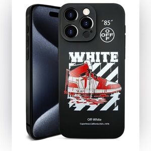 Off-White Black Phone Case with Red Design Compatible with iPhone 15 Pro Max